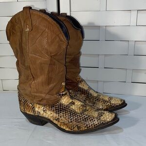 Vintage Dingo Slouch Snakeskin Brown and Tan Cowboy Boots Size 8.5 M